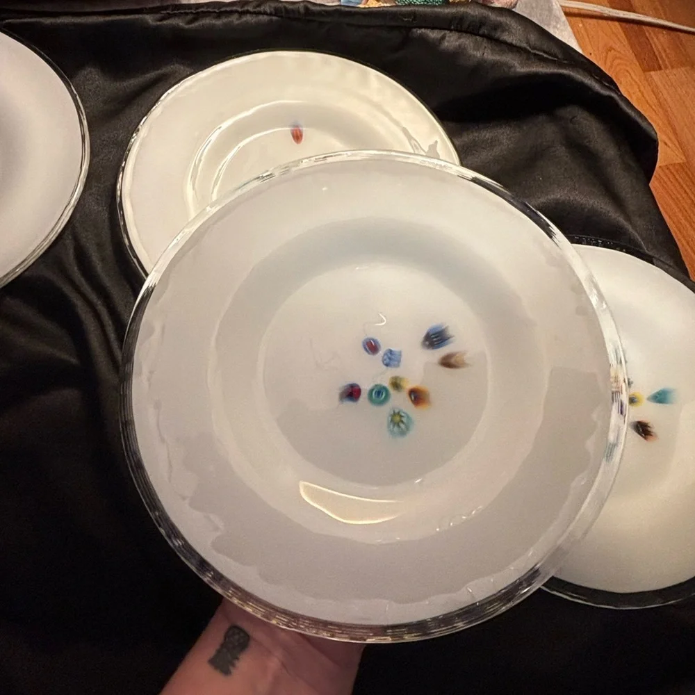 Set of Murano Italian millefiori Crate&Barrel fused glass plates 8” set of four